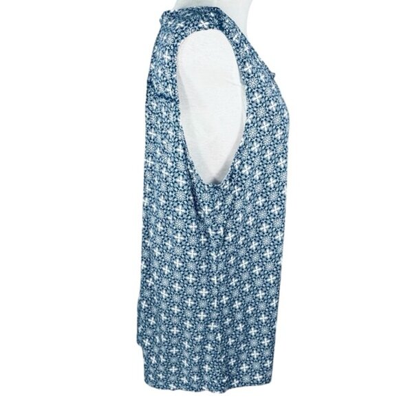 Reitmans Blue Boho Sleeveless Blouse XXL Flowy Summer Top Mandarin Collar - Picture 4 of 13